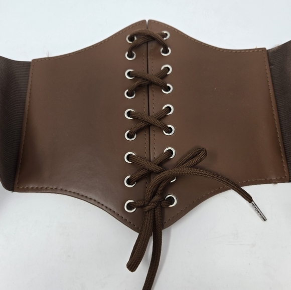 CORSET LACE UP COCO BROWN STRETCH STATEMENT WAIST BELT SNAP CLOSURE WOMEN OS - Picture 7 of 14